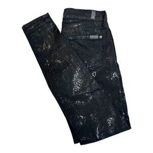 7 For All Mankind "The Skinny" Women's Size 26 Black Shimmery Gold & Silver